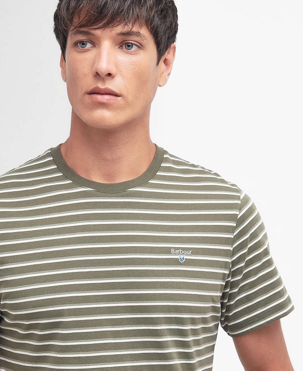 Barbour Ponte Striped T-shirt Pale Sage | BABO88369