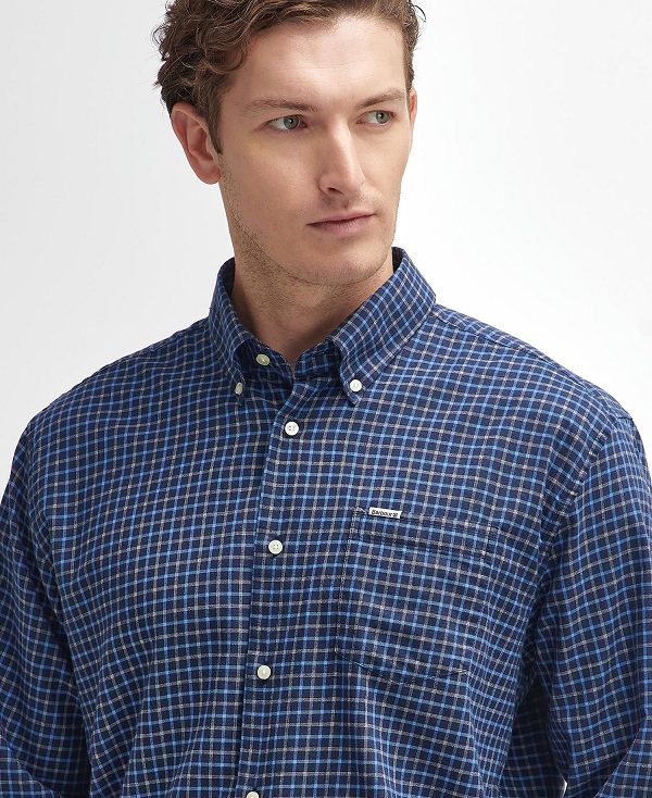 Barbour Preston Regular Long-sleeved Shirt Navy | BABO87910