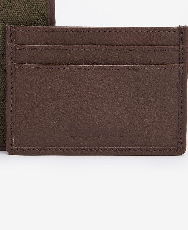 Barbour Quilted Padbury Wallet And Card Holder Gift Set Dark Brown/Olive | BABO89173