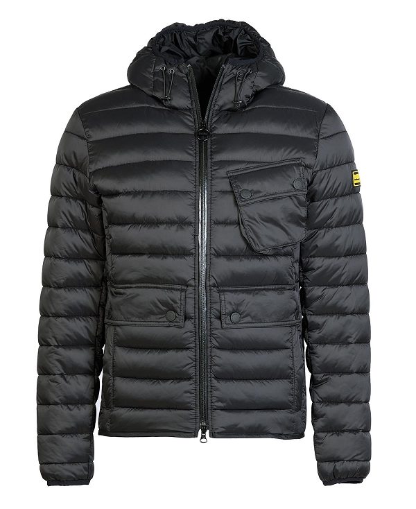 Barbour Racer Ouston Hooded Quilted Jacket Black | BABO87296