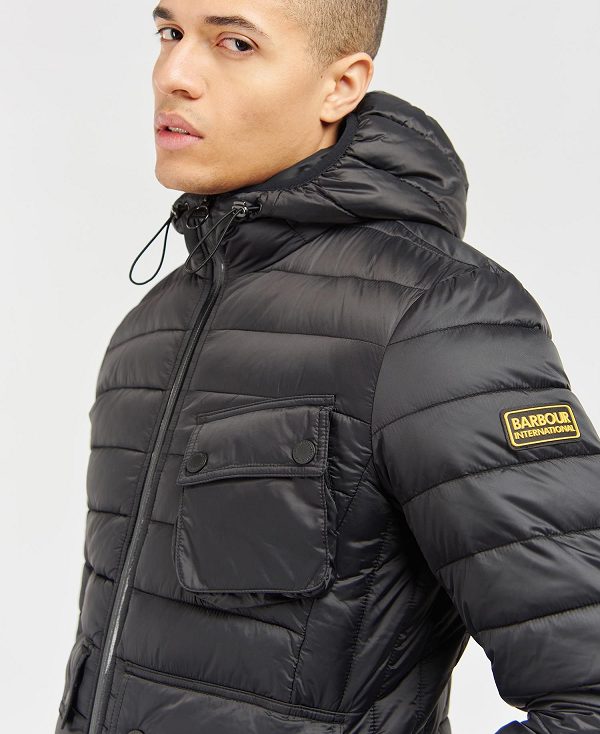 Barbour Racer Ouston Hooded Quilted Jacket Black | BABO87296