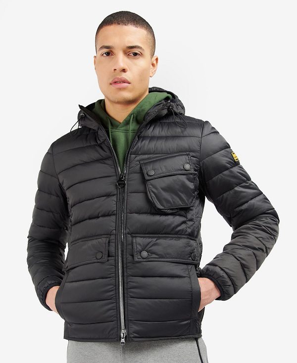 Barbour Racer Ouston Hooded Quilted Jacket Black | BABO87296