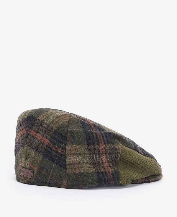 Barbour Ramsden Plaid Flat Cap Olive Check | BABO89068