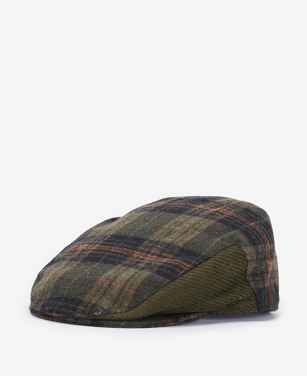 Barbour Ramsden Plaid Flat Cap Olive Check | BABO89068