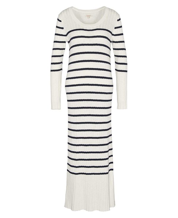 Barbour Raya Striped Midi Dress Ecru | BABO89645