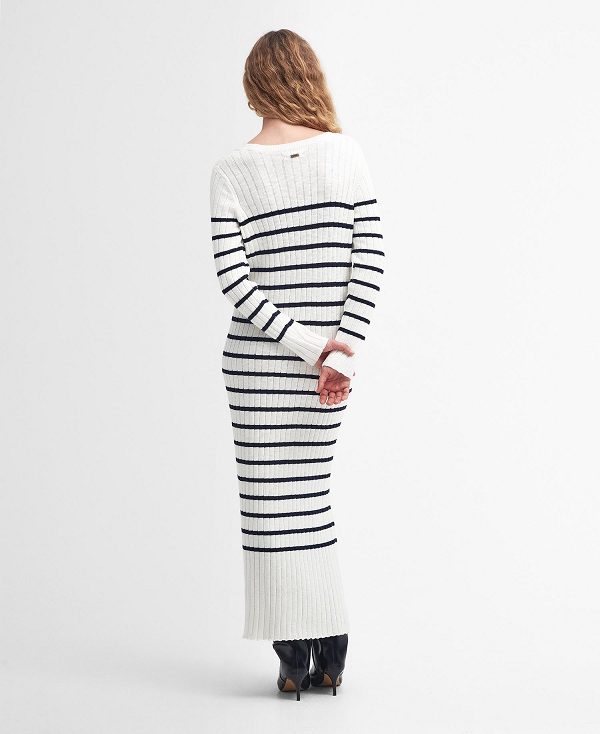 Barbour Raya Striped Midi Dress Ecru | BABO89645