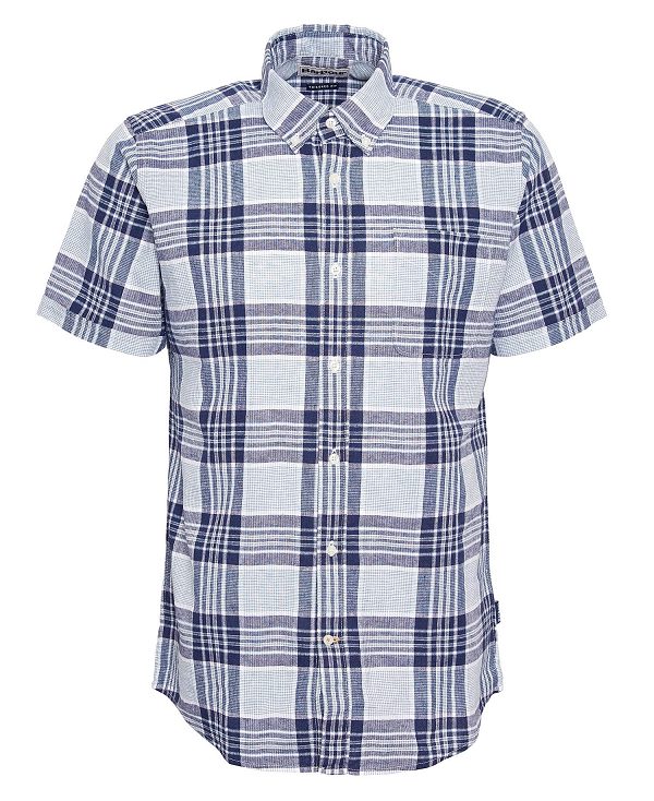 Barbour Reading Tailored Short-sleeved Shirt Classic Navy | BABO87769