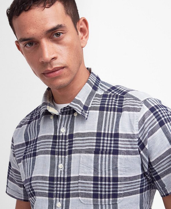 Barbour Reading Tailored Short-sleeved Shirt Classic Navy | BABO87769