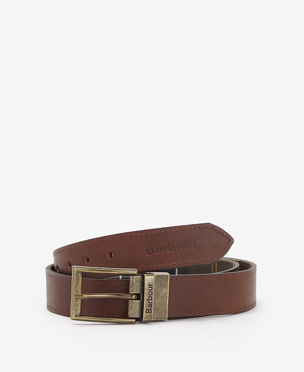 Barbour Reversible Tartan Leather Belt Classic Tartan/Brown | BABO88951