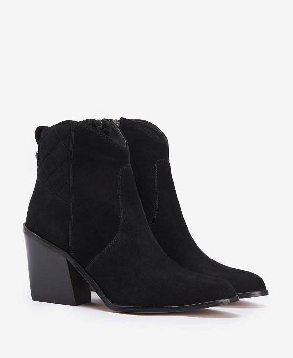 Barbour Rhonda Western Ankle Boots Black Suede | BABO89870