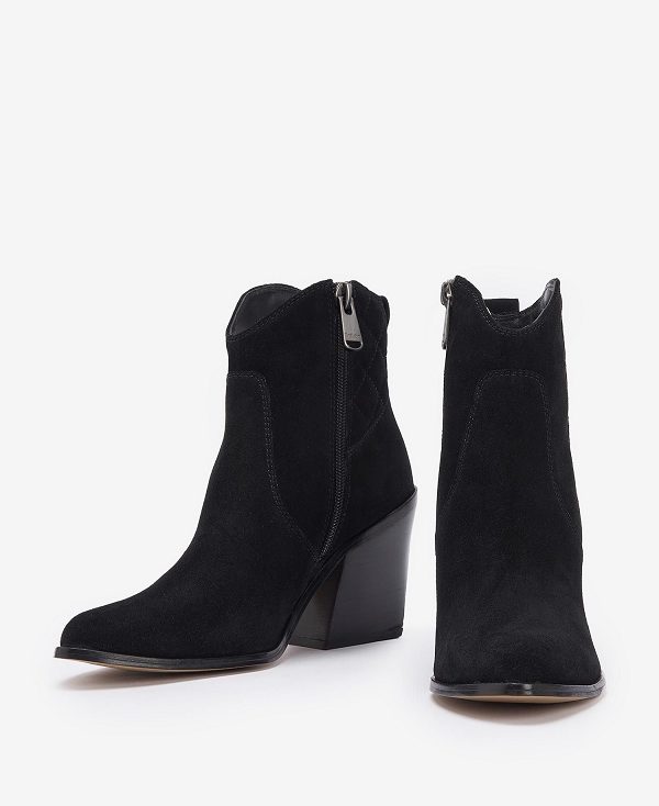 Barbour Rhonda Western Ankle Boots Black Suede | BABO89870