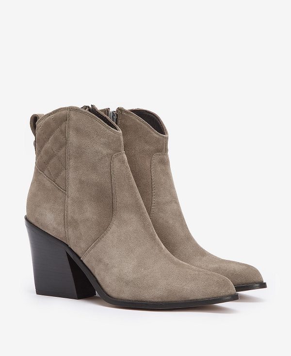 Barbour Rhonda Western Ankle Boots Taupe Suede | BABO89889