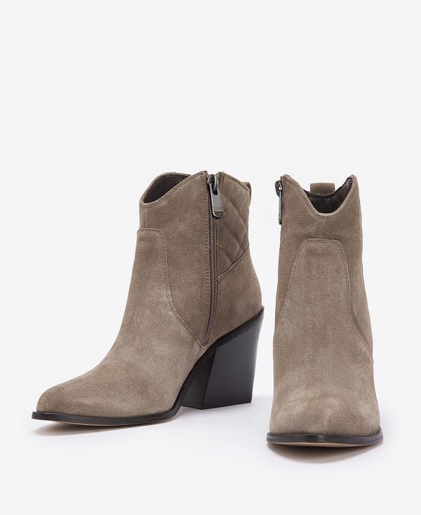 Barbour Rhonda Western Ankle Boots Taupe Suede | BABO89889