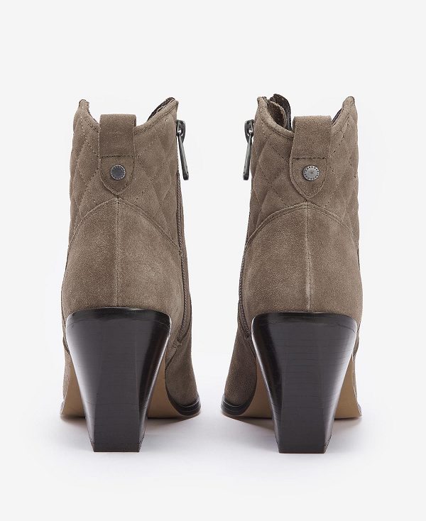 Barbour Rhonda Western Ankle Boots Taupe Suede | BABO89889