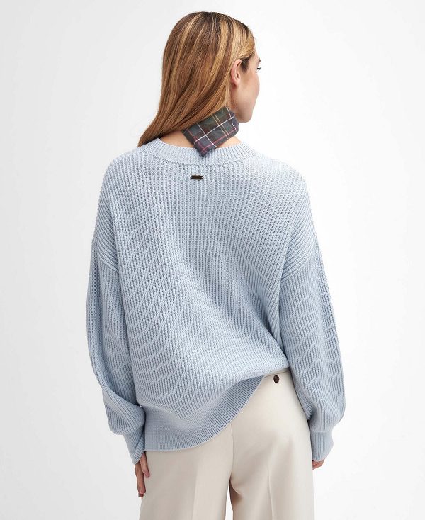 Barbour Rib-stitch Crew Neck Jumper Blue | BABO89771