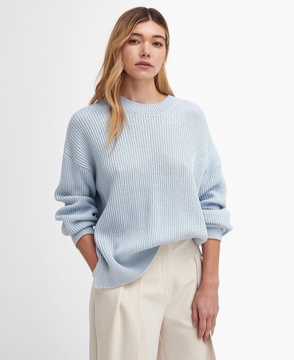 Barbour Rib-stitch Crew Neck Jumper Blue | BABO89771