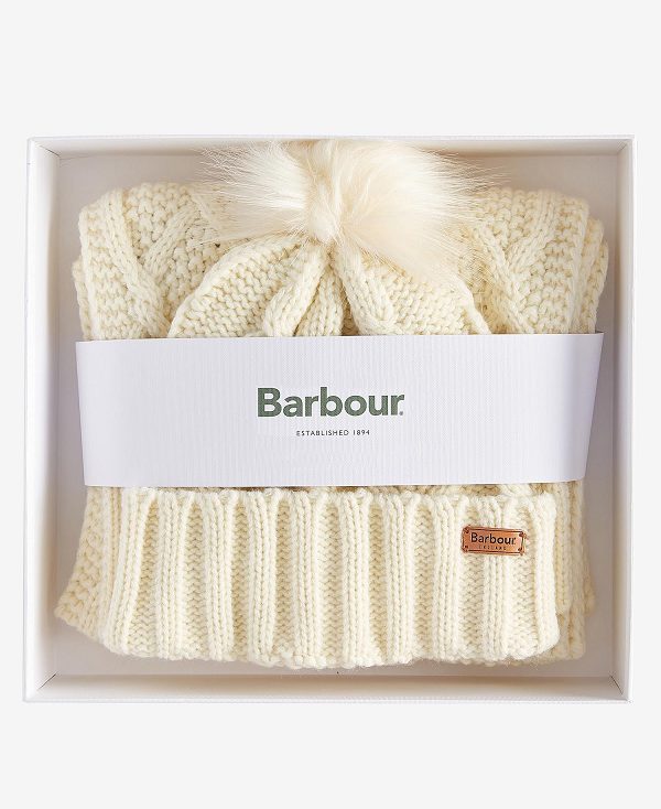 Barbour Ridley Beanie & Scarf Gift Set Lt Trench | BABO90047