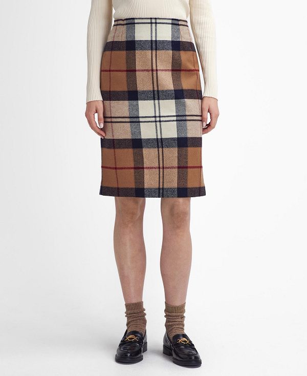 Barbour Rosa Tartan Midi Skirt Hessian Tartan | BABO89643