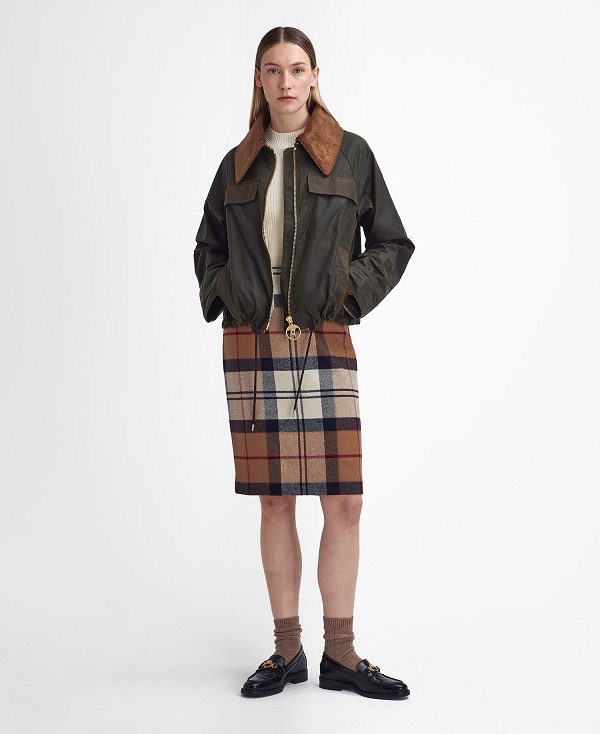 Barbour Rosa Tartan Midi Skirt Hessian Tartan | BABO89643