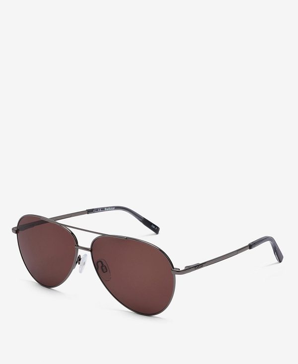 Barbour Round Aviator Sunglasses Gun Metal | BABO89177