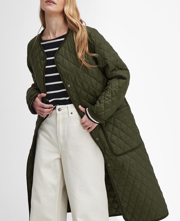 Barbour Round Collar Quilted Jacket Olive | BABO89370