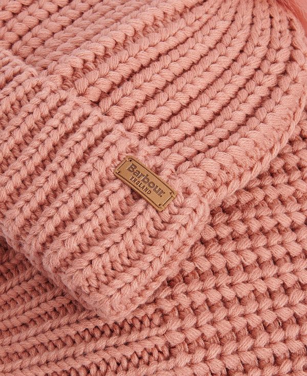 Barbour Saltburn Beanie & Scarf Gift Set Pink Rust | BABO90036