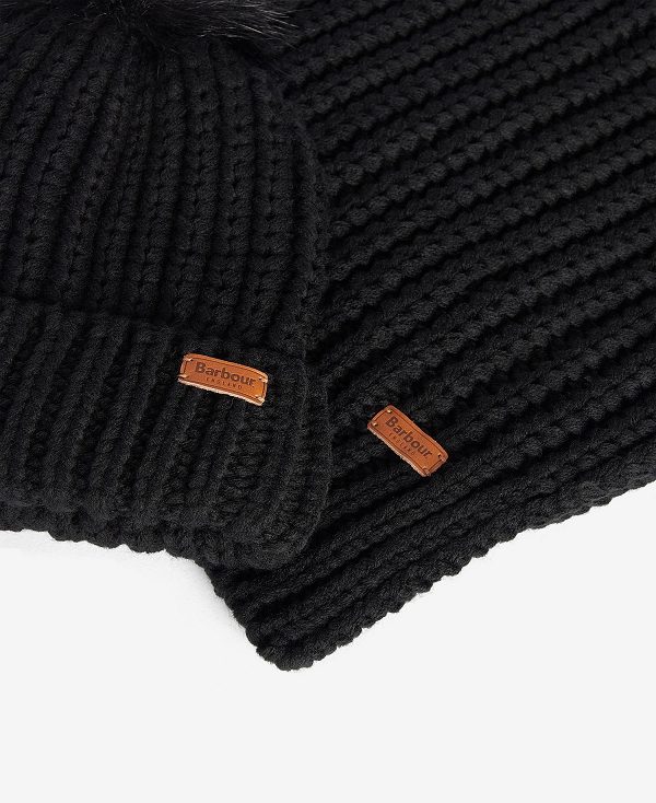 Barbour Saltburn Beanie & Scarf Gift Set Black | BABO90040