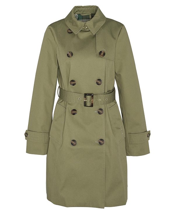 Barbour Short Greta Showerproof Trench Coat Burnt Olive/Ancient Poplar | BABO89379