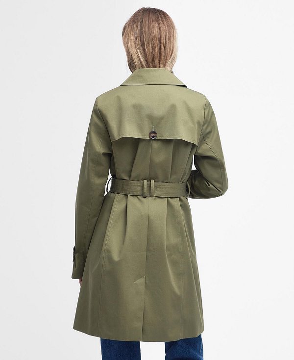 Barbour Short Greta Showerproof Trench Coat Burnt Olive/Ancient Poplar | BABO89379