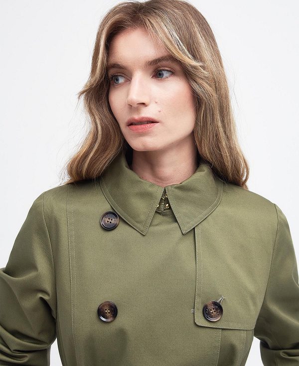 Barbour Short Greta Showerproof Trench Coat Burnt Olive/Ancient Poplar | BABO89379