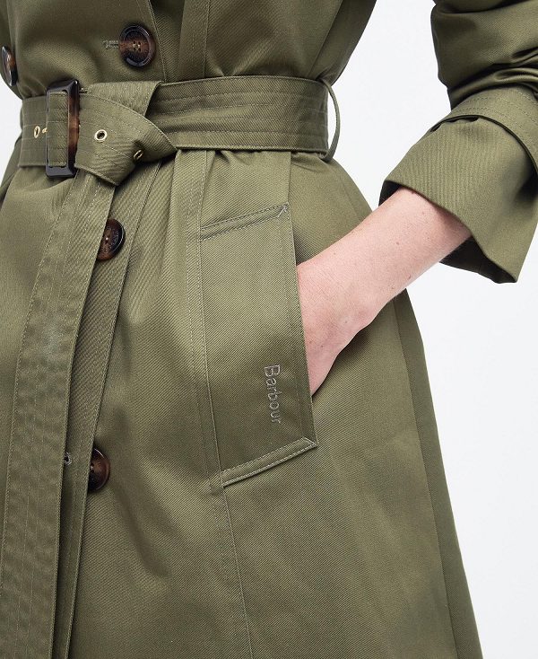 Barbour Short Greta Showerproof Trench Coat Burnt Olive/Ancient Poplar | BABO89379