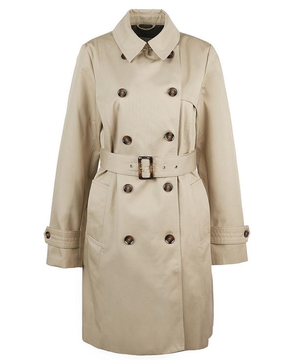 Barbour Short Greta Showerproof Trench Coat Light Fawn/Ancient Poplar | BABO89409