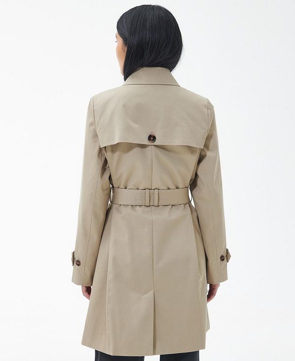 Barbour Short Greta Showerproof Trench Coat Light Fawn/Ancient Poplar | BABO89409