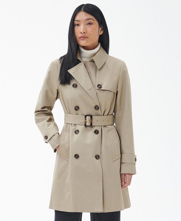 Barbour Short Greta Showerproof Trench Coat Light Fawn/Ancient Poplar | BABO89409