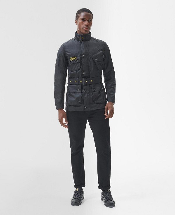 Barbour Slim International Wax Jacket Black | BABO87174