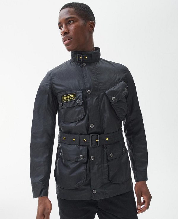 Barbour Slim International Wax Jacket Black | BABO87174