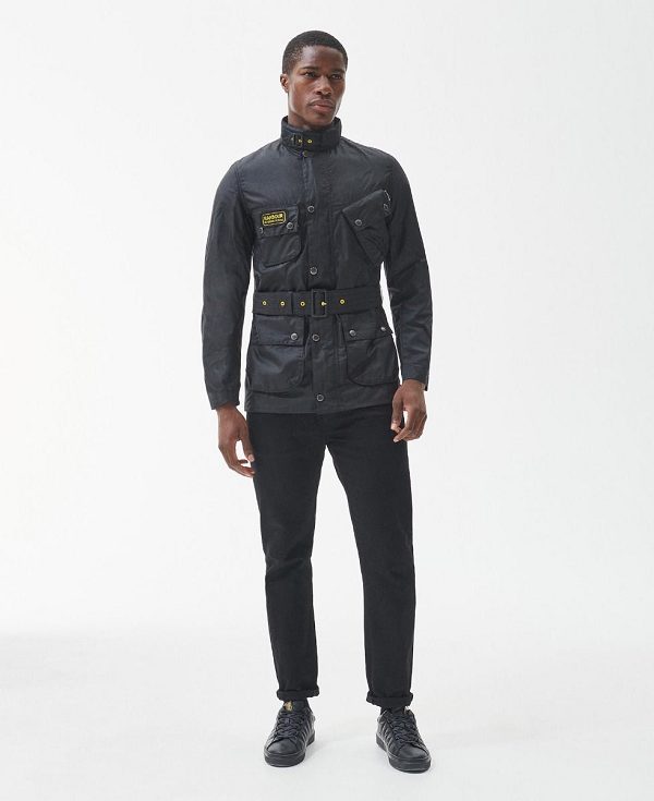 Barbour Slim International Wax Jacket Black | BABO87174