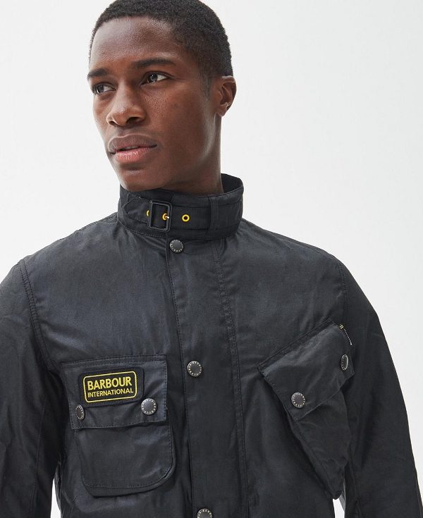 Barbour Slim International Wax Jacket Black | BABO87174