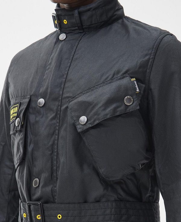 Barbour Slim International Wax Jacket Black | BABO87174