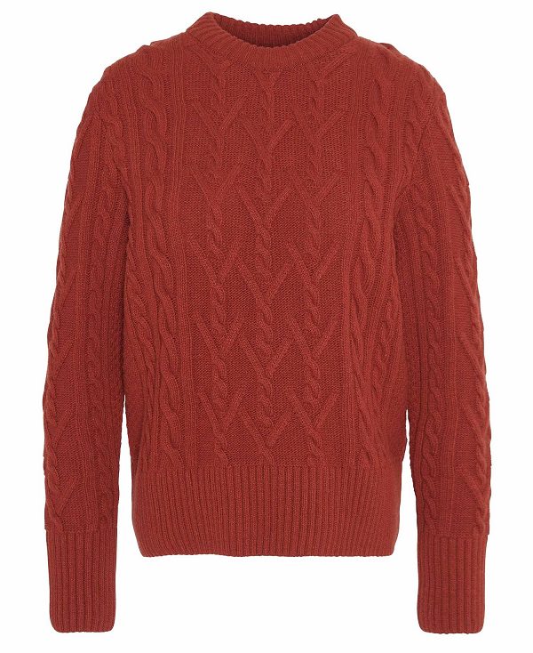 Barbour Solway Cable-knit Crew Neck Jumper Spiced Pumpkin | BABO89758