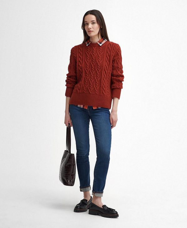 Barbour Solway Cable-knit Crew Neck Jumper Spiced Pumpkin | BABO89758