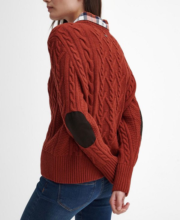 Barbour Solway Cable-knit Crew Neck Jumper Spiced Pumpkin | BABO89758