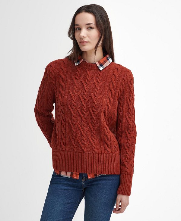 Barbour Solway Cable-knit Crew Neck Jumper Spiced Pumpkin | BABO89758