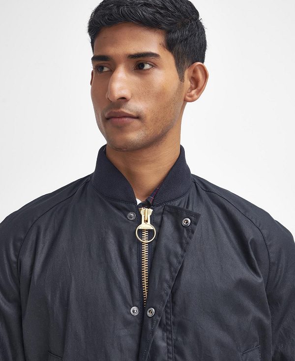 Barbour Sports Neck Ashby Waxed Jacket Navy | BABO87234