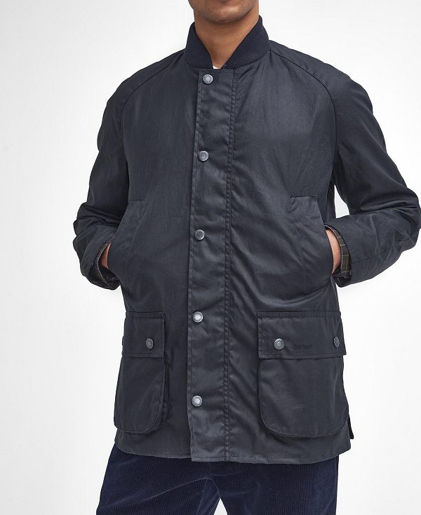 Barbour Sports Neck Ashby Waxed Jacket Navy | BABO87234