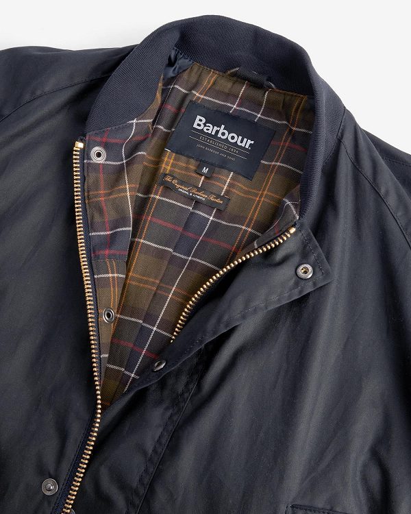 Barbour Sports Neck Ashby Waxed Jacket Navy | BABO87234