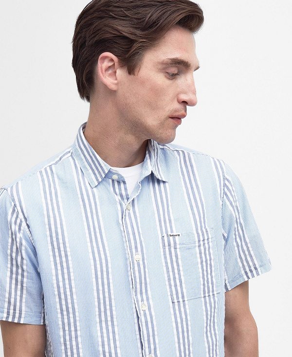 Barbour Stonebay Regular Short-sleeved Striped Shirt Sky | BABO87787