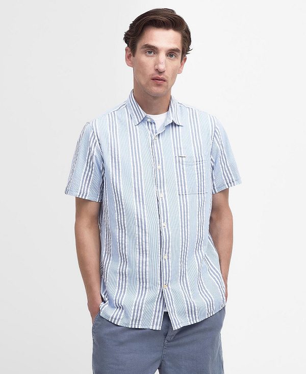 Barbour Stonebay Regular Short-sleeved Striped Shirt Sky | BABO87787