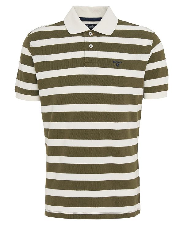 Barbour Striped Sports Polo Shirt Pale Sage | BABO88104