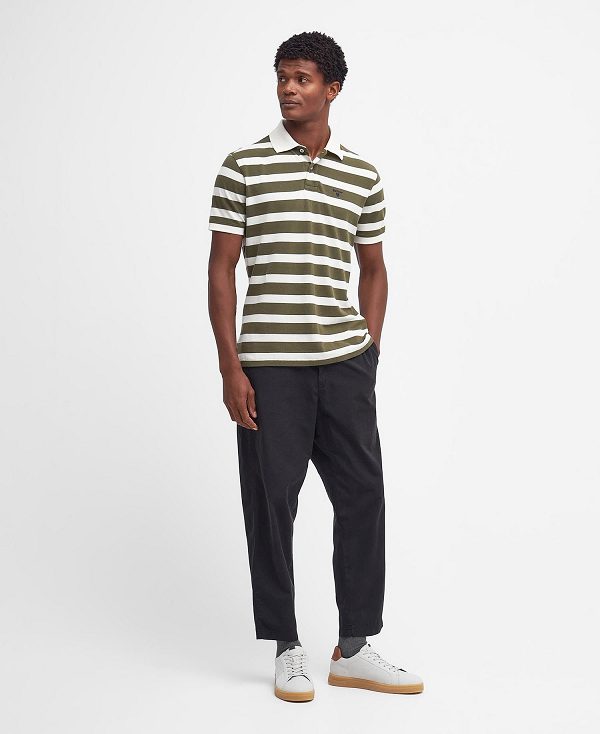 Barbour Striped Sports Polo Shirt Pale Sage | BABO88104